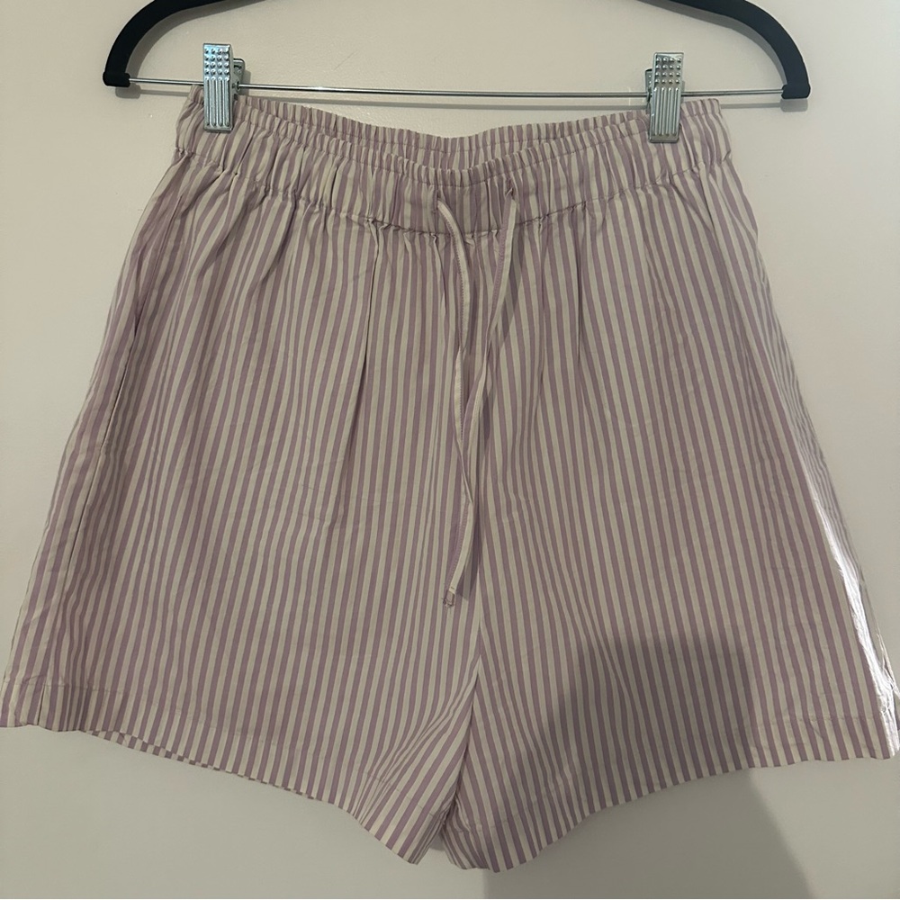 OAK + FORT Purple Striped High Waist Shorts
